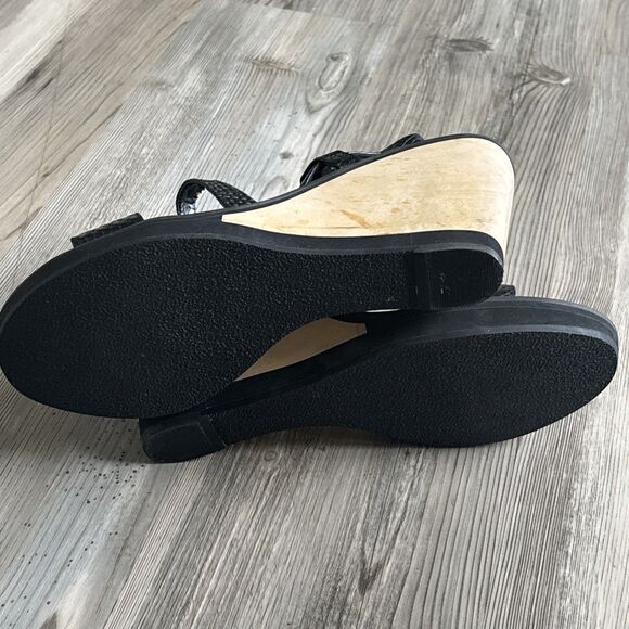 Nine West Black Leather Staple  Cork Bottom Wedges Size 10 - Picture 9 of 11
